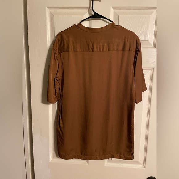 Men’s brown monk collar, short sleeve, Zara satin shirt - Picture 2 of 2